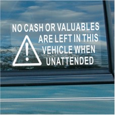 2 x Large Version -No Cash or Valuables Are Left In This Vehicle When Unattended-180x87mm Window Security Stickers-Car,Van,Truck,Taxi,Mini Cab,Bus,Coach Signs